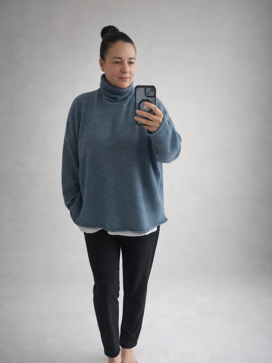 eskandar Sweaters - Eskandar Merino Wool Sweater Blue Heather Dolman Sleeve Made in Scotland Sz L